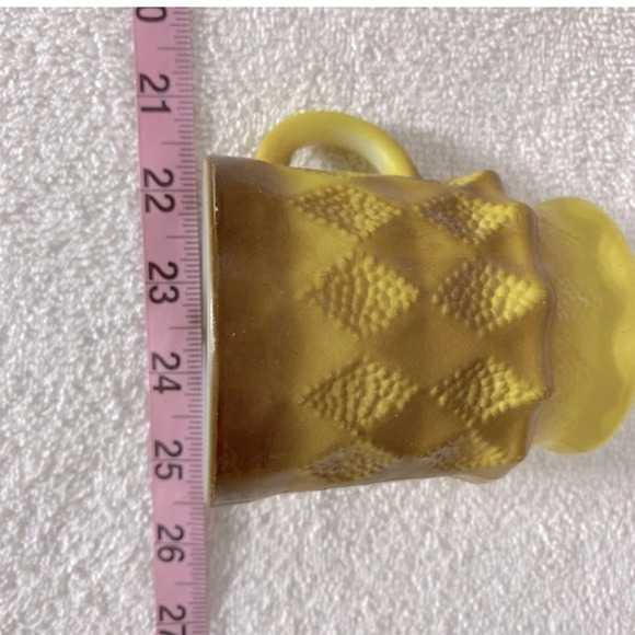 Vintage Anchor Hocking  Fire King Yellow Brown Textured Diamond Kimberly Mug - Picture 10 of 11